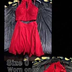 2-piece prom dress, red. Worn once size 0